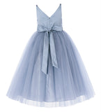 V-Neck Tulle Sequin Flower Girl Dress Junior Bridesmaid Gown Holy Communion Baptism Dresses 218