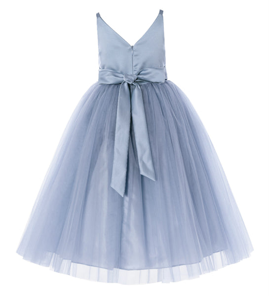 V-Neck Tulle Sequin Flower Girl Dress Junior Bridesmaid Gown Holy Communion Baptism Dresses 218