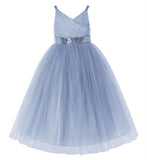 V-Neck Tulle Sequin Flower Girl Dress Junior Bridesmaid Gown Holy Communion Baptism Dresses 218