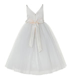 V-Neck Tulle Sequin Flower Girl Dress Junior Bridesmaid Gown Holy Communion Baptism Dresses 218