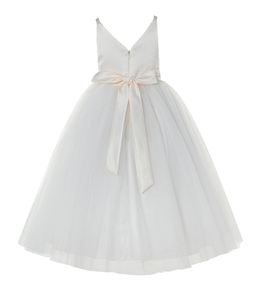 V-Neck Tulle Sequin Flower Girl Dress Junior Bridesmaid Gown Holy Communion Baptism Dresses 218