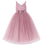 V-Neck Tulle Sequin Flower Girl Dress Junior Bridesmaid Gown Holy Communion Baptism Dresses 218