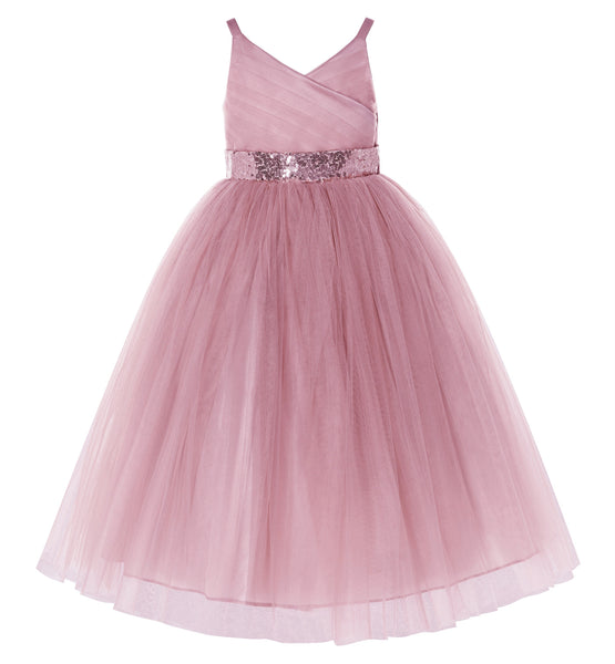 V-Neck Tulle Sequin Flower Girl Dress Junior Bridesmaid Gown Holy Communion Baptism Dresses 218