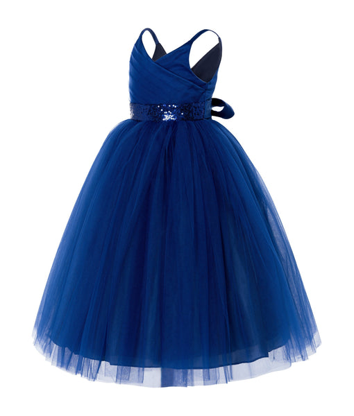 V-Neck Tulle Sequin Flower Girl Dress Junior Bridesmaid Gown Holy Communion Baptism Dresses 218