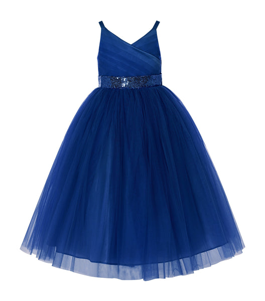 V-Neck Tulle Sequin Flower Girl Dress Junior Bridesmaid Gown Holy Communion Baptism Dresses 218