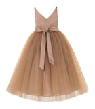 V-Neck Tulle Sequin Flower Girl Dress Junior Bridesmaid Gown Holy Communion Baptism Dresses 218