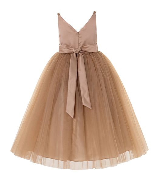 V-Neck Tulle Sequin Flower Girl Dress Junior Bridesmaid Gown Holy Communion Baptism Dresses 218