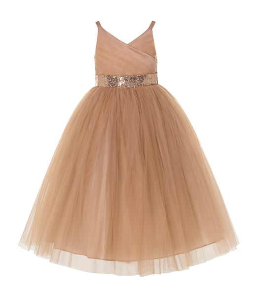 V-Neck Tulle Sequin Flower Girl Dress Junior Bridesmaid Gown Holy Communion Baptism Dresses 218