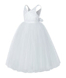 V-Neck Tulle Sequin Flower Girl Dress Junior Bridesmaid Gown Holy Communion Baptism Dresses 218
