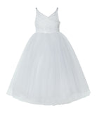 V-Neck Tulle Sequin Flower Girl Dress Junior Bridesmaid Gown Holy Communion Baptism Dresses 218