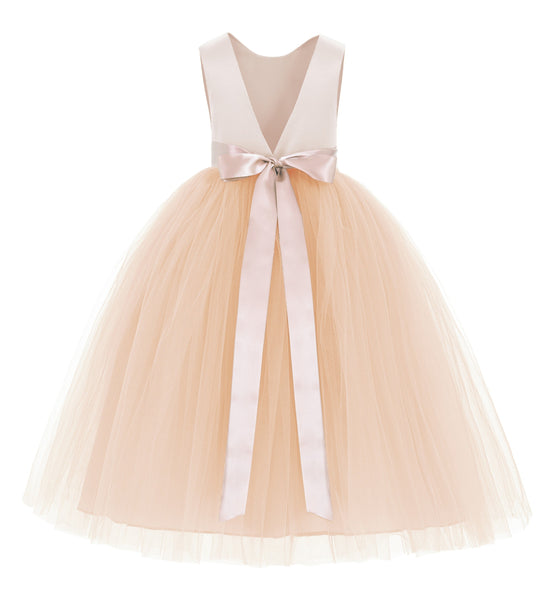 V-Back Satin Flower Girl Dress Formal Photoshoot Dresses for Toddler Girls Novelty Gown 219R5