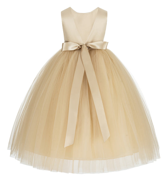 V-Back Satin Flower Girl Dress Formal Photoshoot Dresses for Toddler Girls Novelty Gown 219R5