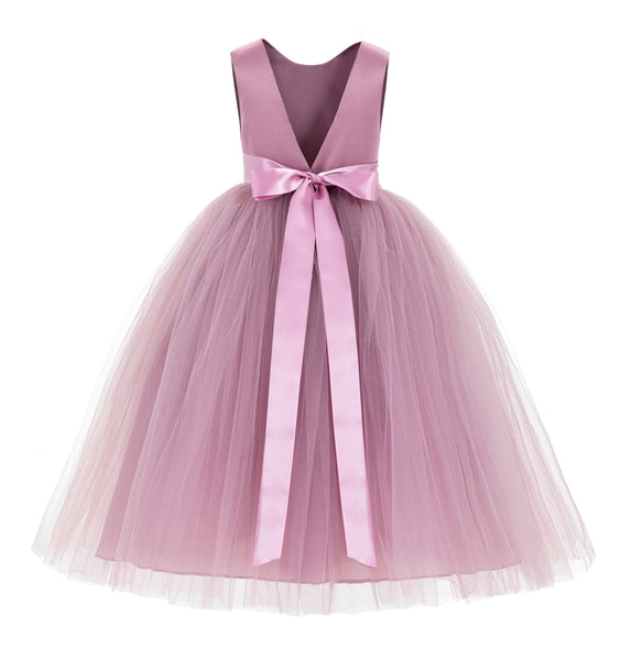 V-Back Satin Flower Girl Dress Formal Photoshoot Dresses for Toddler Girls Novelty Gown 219R5