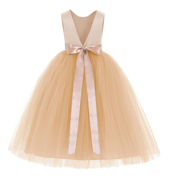 V-Back Satin Flower Girl Dress Formal Photoshoot Dresses for Toddler Girls Novelty Gown 219R5