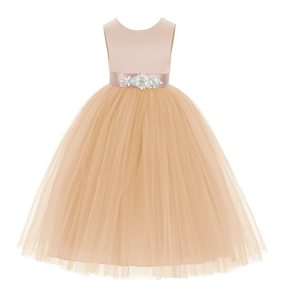 V-Back Satin Flower Girl Dress Formal Photoshoot Dresses for Toddler Girls Novelty Gown 219R5