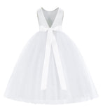V-Back Satin Flower Girl Dress Formal Photoshoot Dresses for Toddler Girls Novelty Gown 219R5
