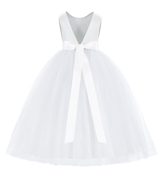 V-Back Satin Flower Girl Dress Formal Photoshoot Dresses for Toddler Girls Novelty Gown 219R5