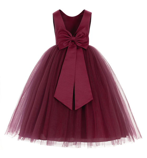 V-Back Satin Flower Girl Dress Elegant Pretty Princess Gown Ceremonial Dresses for Toddlers 219T(1)