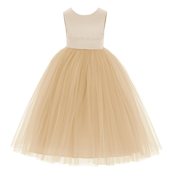 V-Back Satin Flower Girl Dress Elegant Pretty Princess Gown Ceremonial Dresses for Toddlers 219T(1)