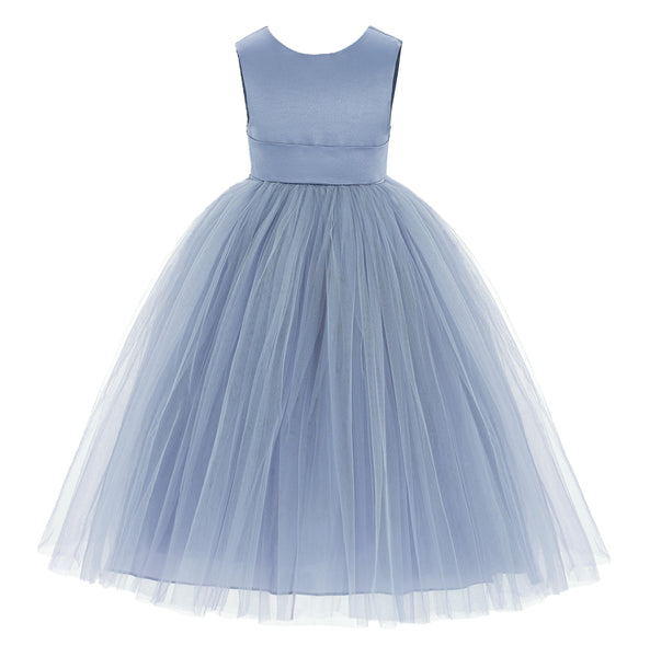 V-Back Satin Flower Girl Dress Elegant Pretty Princess Gown Ceremonial Dresses for Toddlers 219T(1)