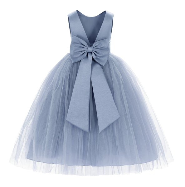 V-Back Satin Flower Girl Dress Elegant Pretty Princess Gown Ceremonial Dresses for Toddlers 219T(1)