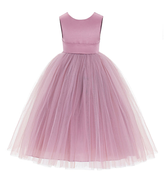 V-Back Satin Flower Girl Dress Elegant Pretty Princess Gown Ceremonial Dresses for Toddlers 219T(2)