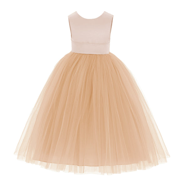 V-Back Satin Flower Girl Dress Elegant Pretty Princess Gown Ceremonial Dresses for Toddlers 219T(1)