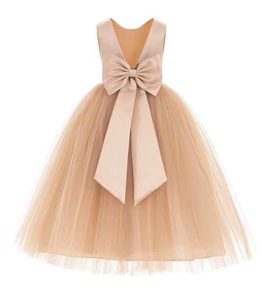 V-Back Satin Flower Girl Dress Elegant Pretty Princess Gown Ceremonial Dresses for Toddlers 219T(2)