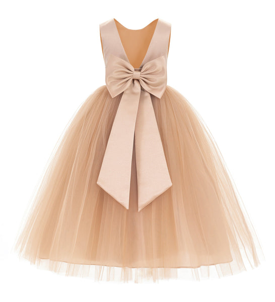 V-Back Satin Flower Girl Dress Elegant Pretty Princess Gown Ceremonial Dresses for Toddlers 219T(1)