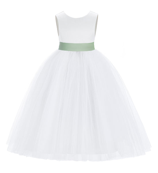 White V-Back Satin Flower Girl Dresses with Colored Sash Special Occasion Formal Events 219T(1)