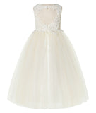 Floral Applique Lace Tulle Dress Junior Bridesmaid Dresses for Toddler Girls Pageant Gown 220