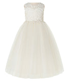 Floral Applique Lace Tulle Dress Junior Bridesmaid Dresses for Toddler Girls Pageant Gown 220