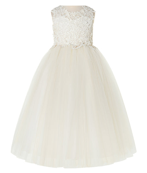 Floral Applique Lace Tulle Dress Junior Bridesmaid Dresses for Toddler Girls Pageant Gown 220