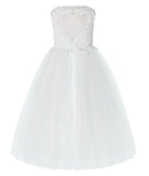 Floral Applique Lace Tulle Dress Junior Bridesmaid Dresses for Toddler Girls Pageant Gown 220