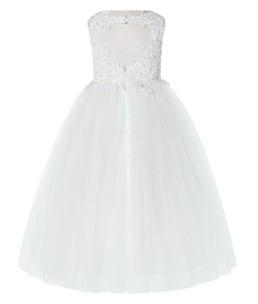 Floral Applique Lace Tulle Dress Junior Bridesmaid Dresses for Toddler Girls Pageant Gown 220
