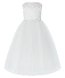 Floral Applique Lace Tulle Dress Junior Bridesmaid Dresses for Toddler Girls Pageant Gown 220