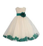 Ivory Tulle Floral Petals Flower Girl Dress Special Occasions Junior Pageant Wedding Holiday 302S(5)