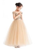 Off The Shoulder Sequin Flower Girl Dress Junior Pageant Gown Photoshoot Dresses for Toddlers 322