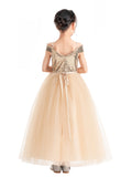 Off The Shoulder Sequin Flower Girl Dress Junior Pageant Gown Photoshoot Dresses for Toddlers 322
