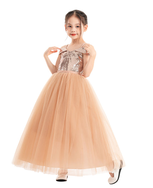 Off The Shoulder Sequin Flower Girl Dress Junior Pageant Gown Photoshoot Dresses for Toddlers 322