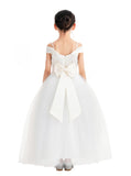 Off The Shoulder Satin Flower Girl Dress Junior Bridesmaid Gown Little Girl Special Occasions 422