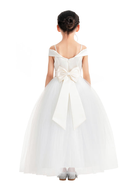 Off The Shoulder Satin Flower Girl Dress Junior Bridesmaid Gown Little Girl Special Occasions 422