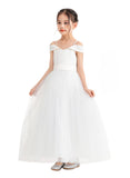 Off The Shoulder Satin Flower Girl Dress Junior Bridesmaid Gown Little Girl Special Occasions 422