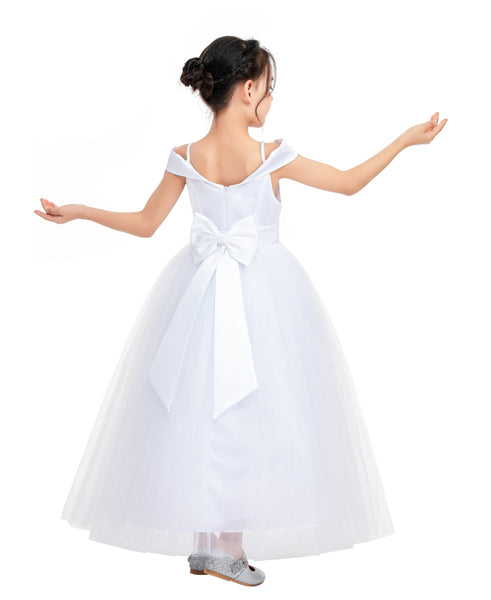 Off The Shoulder Satin Flower Girl Dress Junior Bridesmaid Gown Little Girl Special Occasions 422