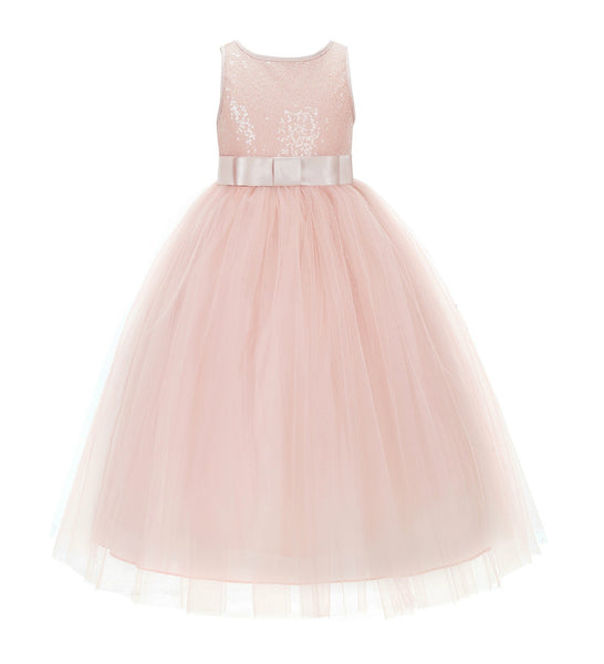 Sequin V-Back Flower Girl Dress Special Occasions Wedding Reception Communion Baptism Pageant LG1