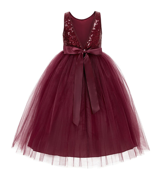 Sequin V-Back Flower Girl Dress Special Occasions Wedding Reception Communion Baptism Pageant LG1