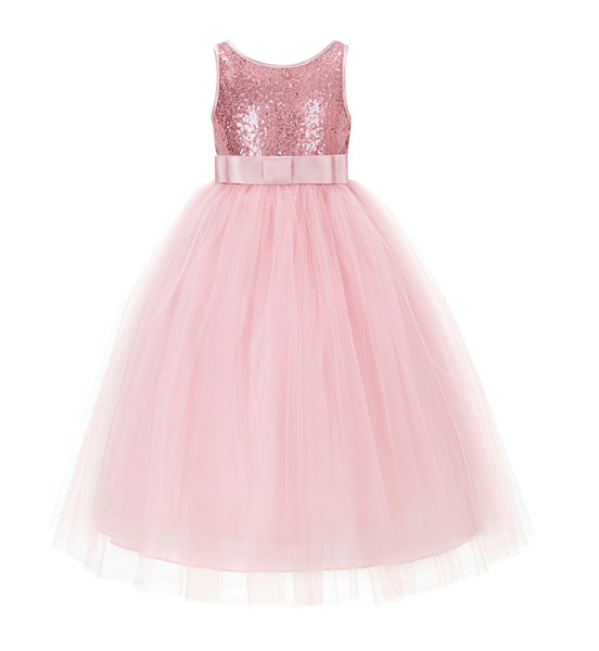 Sequin V-Back Flower Girl Dress Special Occasions Wedding Reception Communion Baptism Pageant LG1