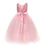 Sequin V-Back Flower Girl Dress Special Occasions Wedding Reception Communion Baptism Pageant LG1