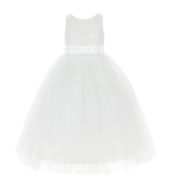 Sequin V-Back Flower Girl Dress Special Occasions Wedding Reception Communion Baptism Pageant LG1