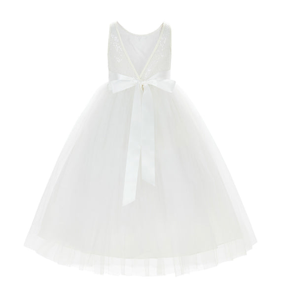 Sequin V-Back Flower Girl Dress Special Occasions Wedding Reception Communion Baptism Pageant LG1